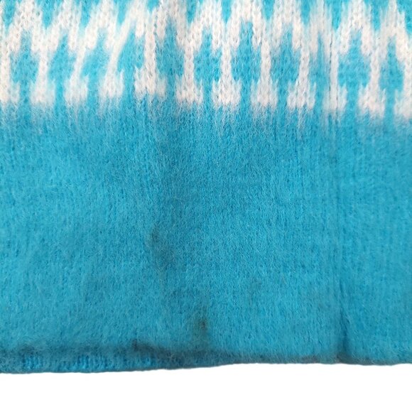 Vintage 1960s Turquoise Blue White Fair Isels Snow Flake Mock Turtleneck Sweater - Picture 10 of 10